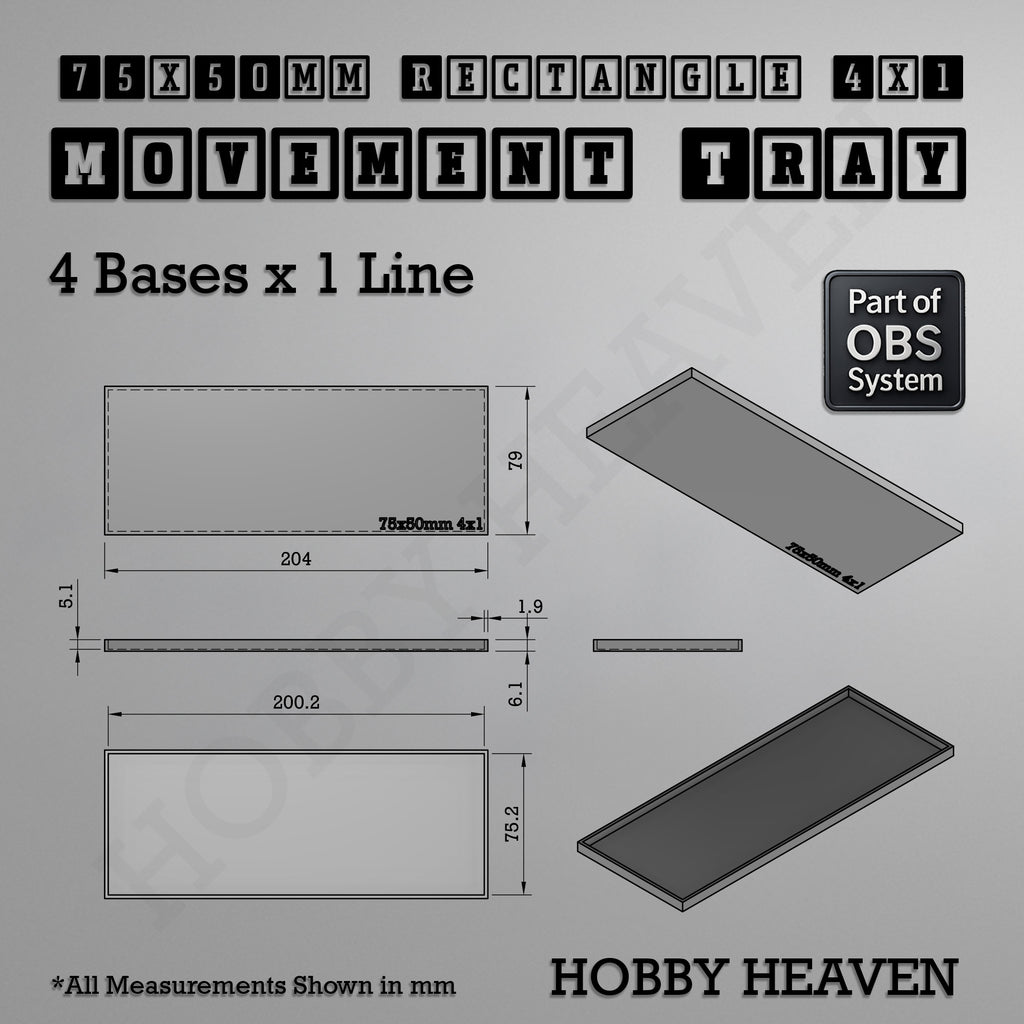 Rectangle Movement Trays | Cavalry & Monsters | 50×25-100×60mm | OBS System