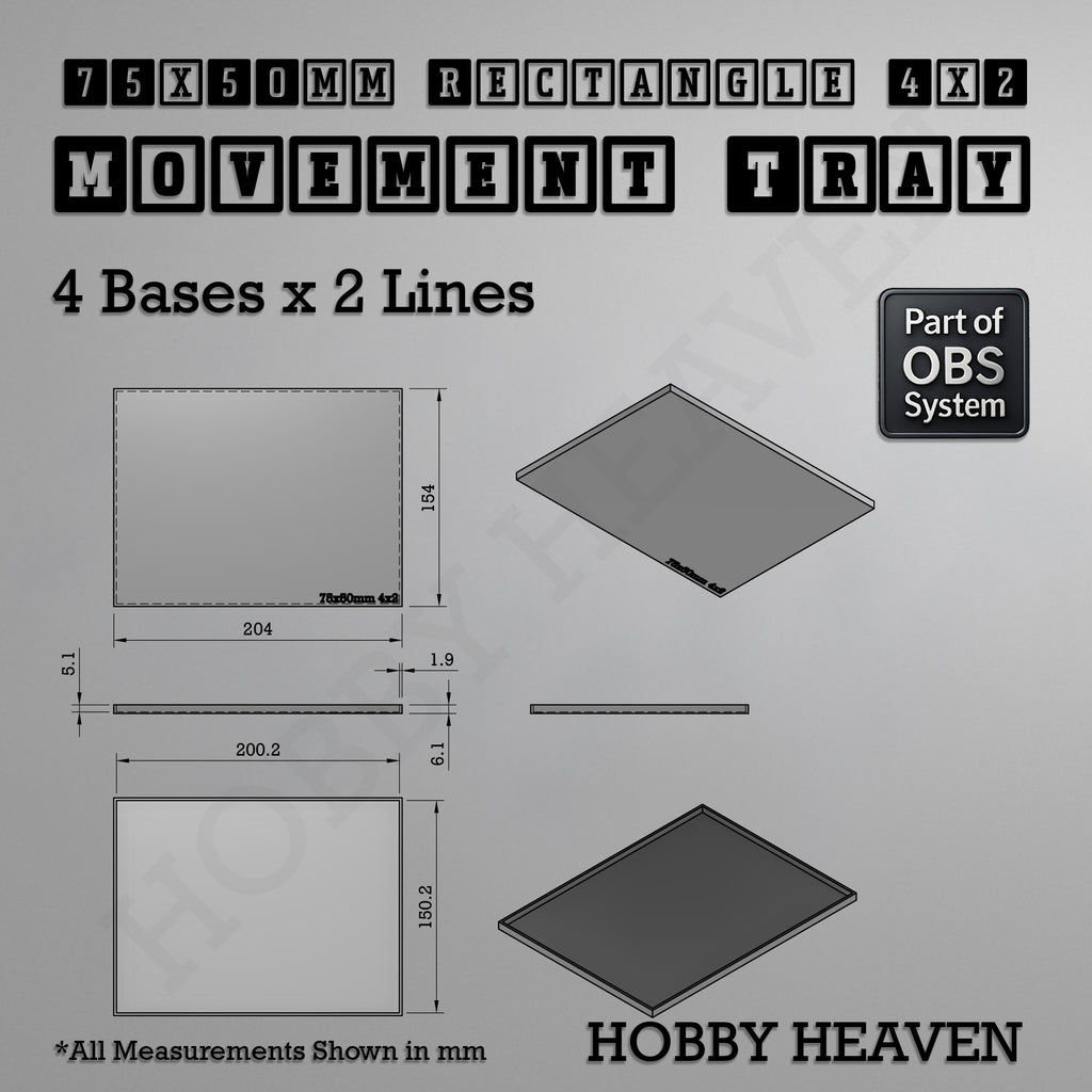 Rectangle Movement Trays | Cavalry & Monsters | 50×25-100×60mm | OBS System