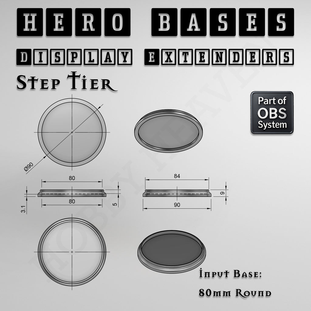 Hero Bases Display Extenders | Round and Ovals | Convert Gaming Bases to Display Bases & Plinths