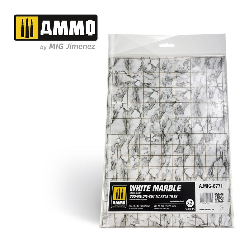 AMMO by MIG White Marble Square Die-cut Tiles | 2 pcs | MIG8771 | Precision Scenery for Scale Models