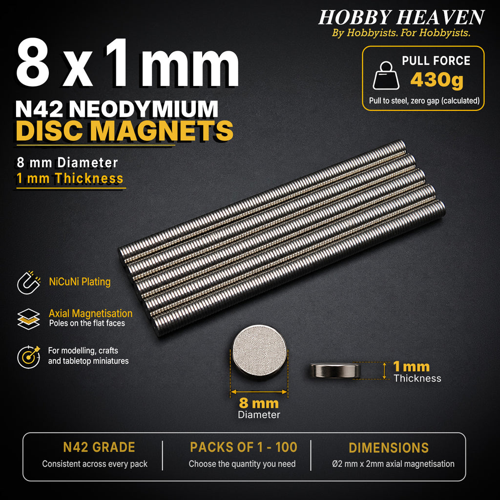 8mm x 1mm N42 Neodymium Disc Magnets