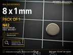 8mm x 1mm N42 Neodymium Disc Magnets