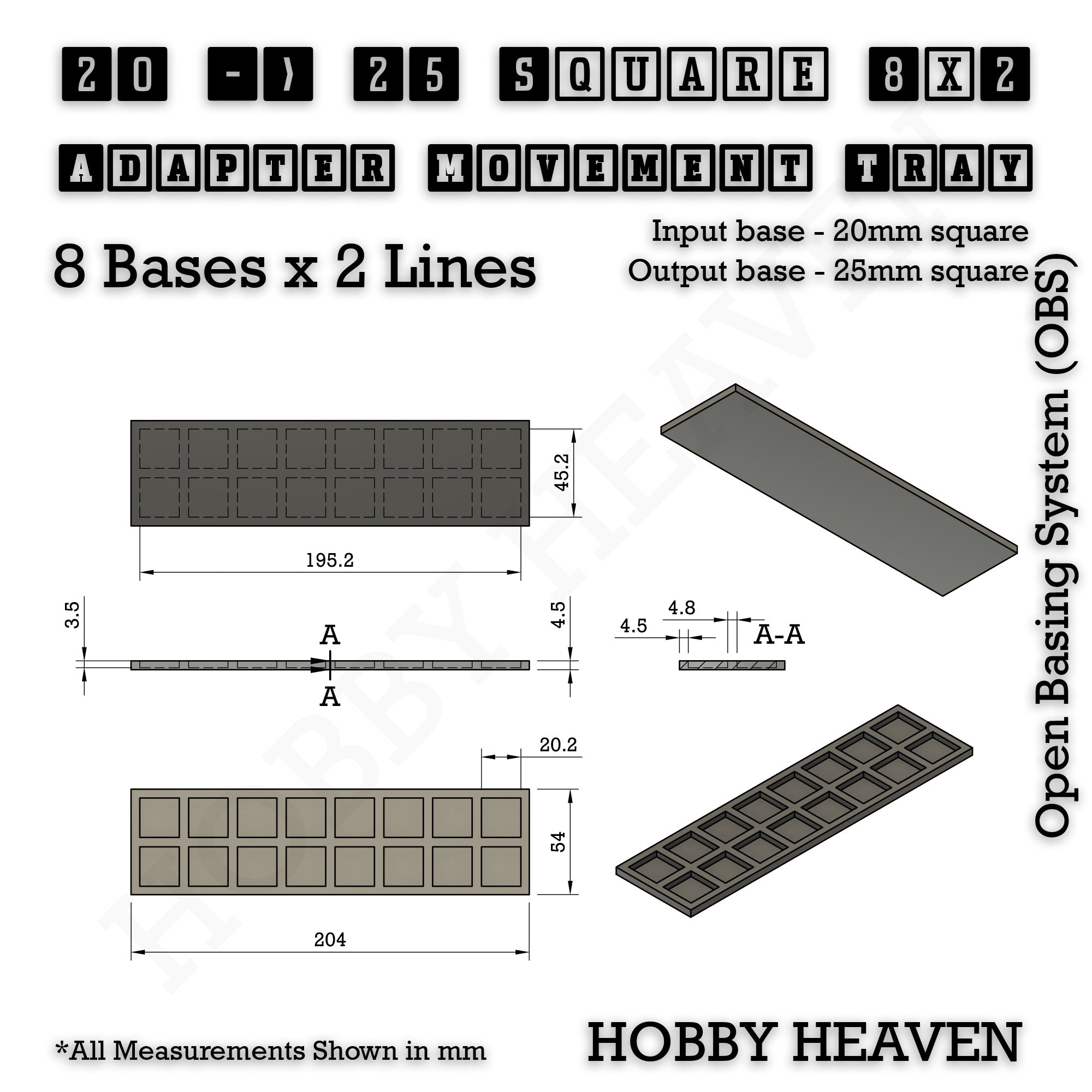 Square and Rectangle Movement Trays Adapters for Tabletop Games