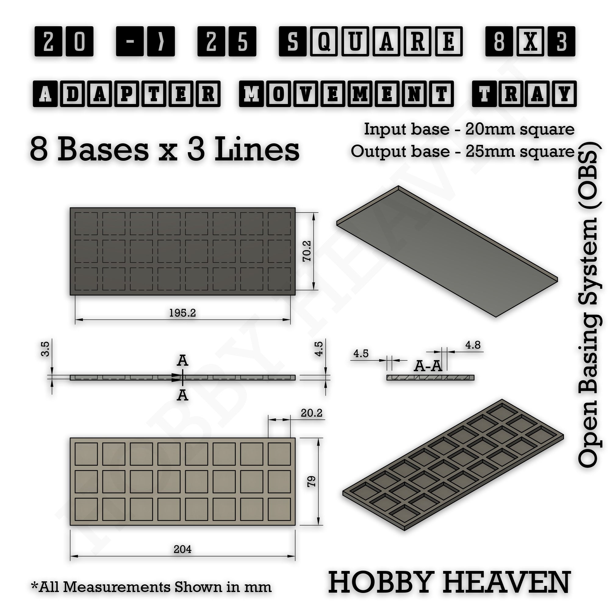Square and Rectangle Movement Trays Adapters for Tabletop Games