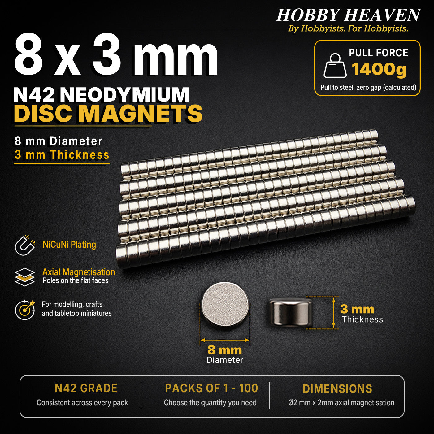 8mm x 3mm N42 Neodymium Disc Magnets