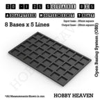 CGI render of the 20 to 25 mm square adapter, 8 × 5 formation, with 40 seats for 20 mm square bases.