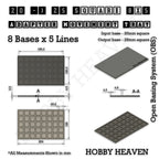 Technical drawing of the 20 to 25 mm square adapter, 8 × 5 formation: 204 × 129 mm overall, 4.5 mm tall.