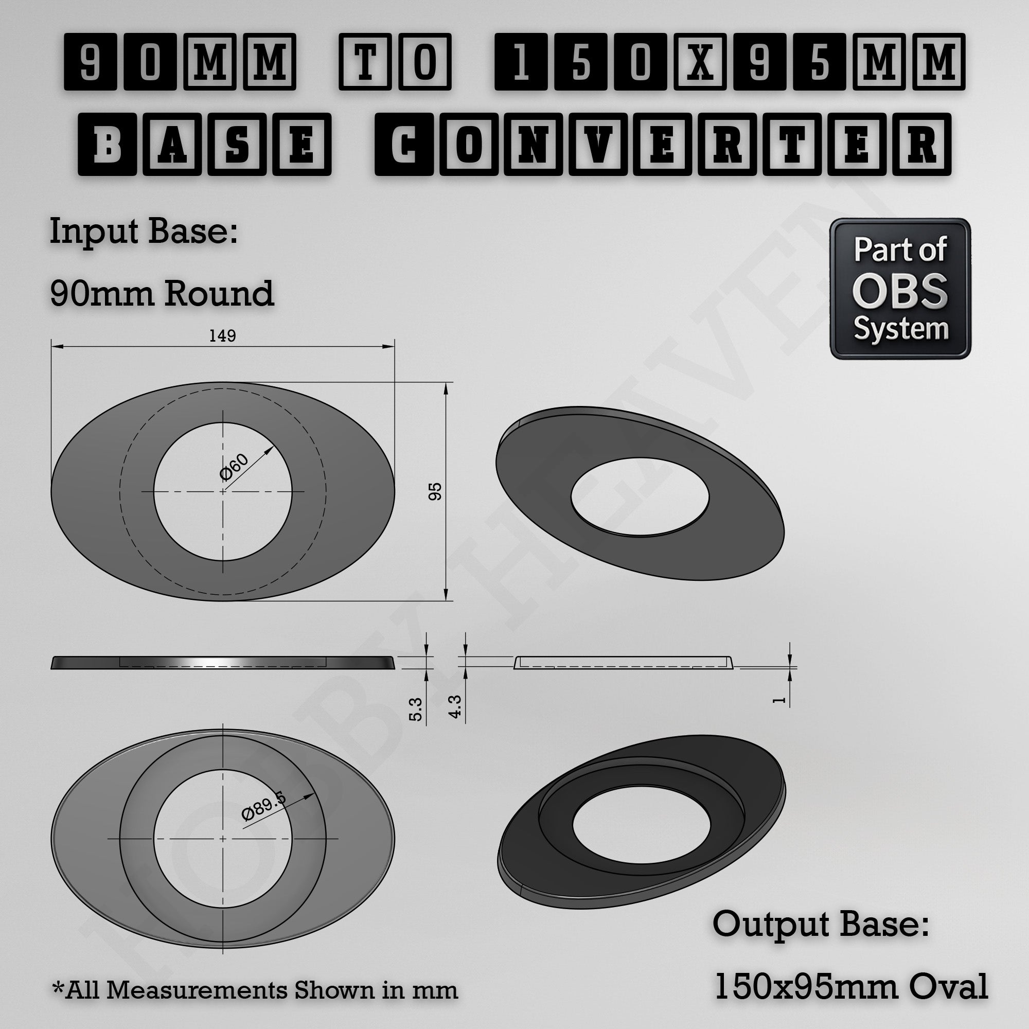 Round To Oval Bases Size Converters 3d Print Full Range