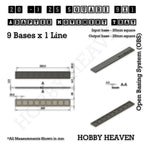 Technical drawing of the 20 to 25 mm square adapter, 9 × 1 formation: 229 × 29 mm overall, 4.5 mm tall.