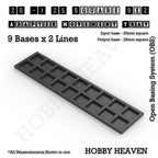 CGI render of the 20 to 25 mm square adapter, 9 × 2 formation, with 18 seats for 20 mm square bases.