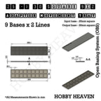 Technical drawing of the 25 to 30 mm square adapter, 9 × 2 formation: 274 × 64 mm overall, 4.5 mm tall.