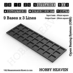 CGI render of the 20 to 25 mm square adapter, 9 × 3 formation, with 27 seats for 20 mm square bases.
