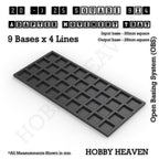 CGI render of the 20 to 25 mm square adapter, 9 × 4 formation, with 36 seats for 20 mm square bases.