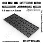 CGI render of the 25 to 30 mm square adapter, 9 × 4 formation, with 36 seats for 25 mm square bases.
