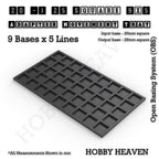 CGI render of the 20 to 25 mm square adapter, 9 × 5 formation, with 45 seats for 20 mm square bases.