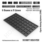 CGI render of the 25 to 30 mm square adapter, 9 × 5 formation, with 45 seats for 25 mm square bases.