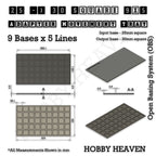 Technical drawing of the 25 to 30 mm square adapter, 9 × 5 formation: 274 × 154 mm overall, 4.5 mm tall.