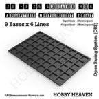 CGI render of the 20 to 25 mm square adapter, 9 × 6 formation, with 54 seats for 20 mm square bases.