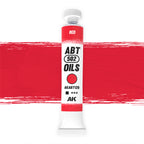 AK Interactive Abteilung 502 Red Oil Paint ABABT120 bottle showcasing its vibrant red color on a clean white background