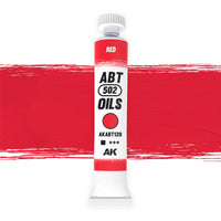 AK Interactive Abteilung 502 Red Oil Paint ABABT120 bottle showcasing its vibrant red color on a clean white background
