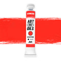 AK Interactive Abteilung 502 Vermilion Oil Paint ABABT605 bottle showcasing its intense, vibrant orange-red color on a clean white background