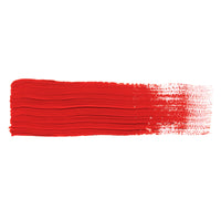 A smooth brush stroke of ABABT605 Vermilion Oil Paint on a white background, demonstrating its powerful, warm orange-red tone perfect for creating striking highlights and effects in scale modeling
