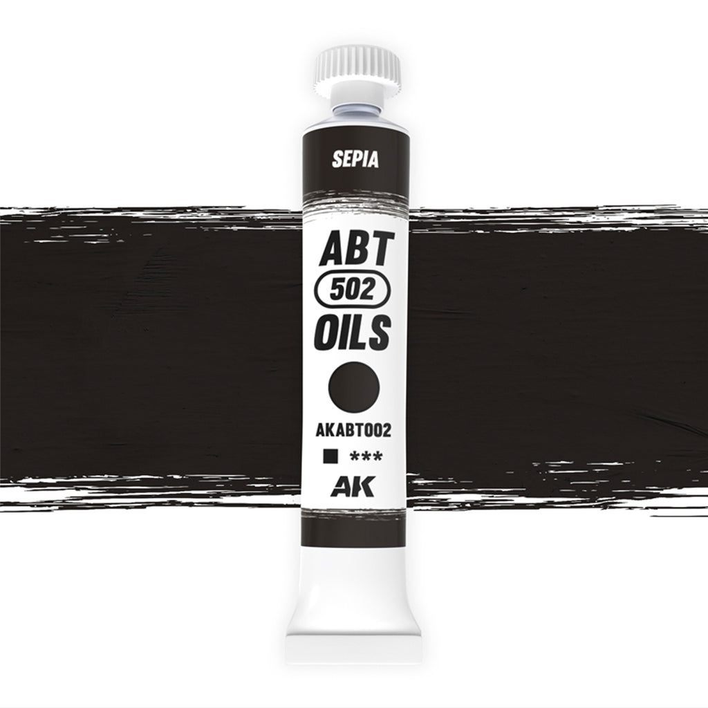 Abteilung 502 Sepia AKABT002, a 20ml oil paint tube shown upright.