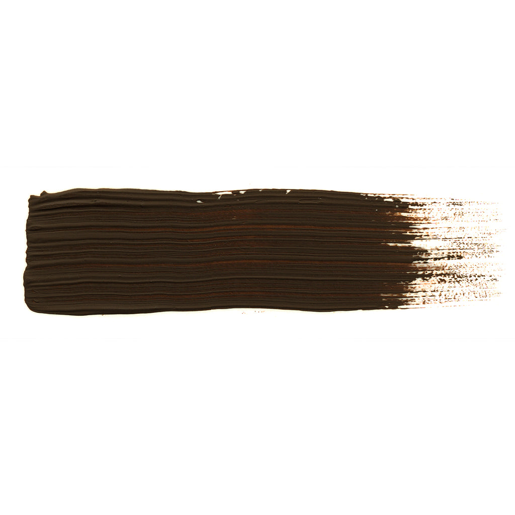 Horizontal brush-stroke swatch of Abteilung 502 Burnt Umber showing a neutral dark brown tone