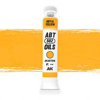 AK Interactive Abteilung 502 Royal Yellow Oil Paint AKABT010 bottle showcasing its vibrant yellow color on a clean white background
