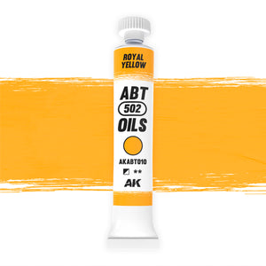 AK Interactive Abteilung 502 Royal Yellow Oil Paint AKABT010 bottle showcasing its vibrant yellow color on a clean white background