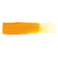 A smooth brush stroke of AKABT010 Royal Yellow Oil Paint on a white background, demonstrating its rich, warm yellow tone for creating vivid color variations in scale modeling
