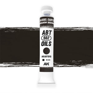 AK Interactive Abteilung 502 Cassel Earth Oil Paint AKABT015 bottle showcasing its rich shadow brown color on a clean white background