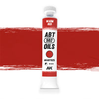 AK Interactive Abteilung 502 Warm Red Oil Paint AKABT025 bottle showcasing its vibrant, warm red color on a clean white background
