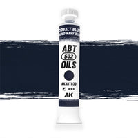 AK Interactive Abteilung 502 Cobalt Blue / Faded Navy Blue Oil Paint AKABT030 bottle showcasing its rich, deep blue color on a clean white background
