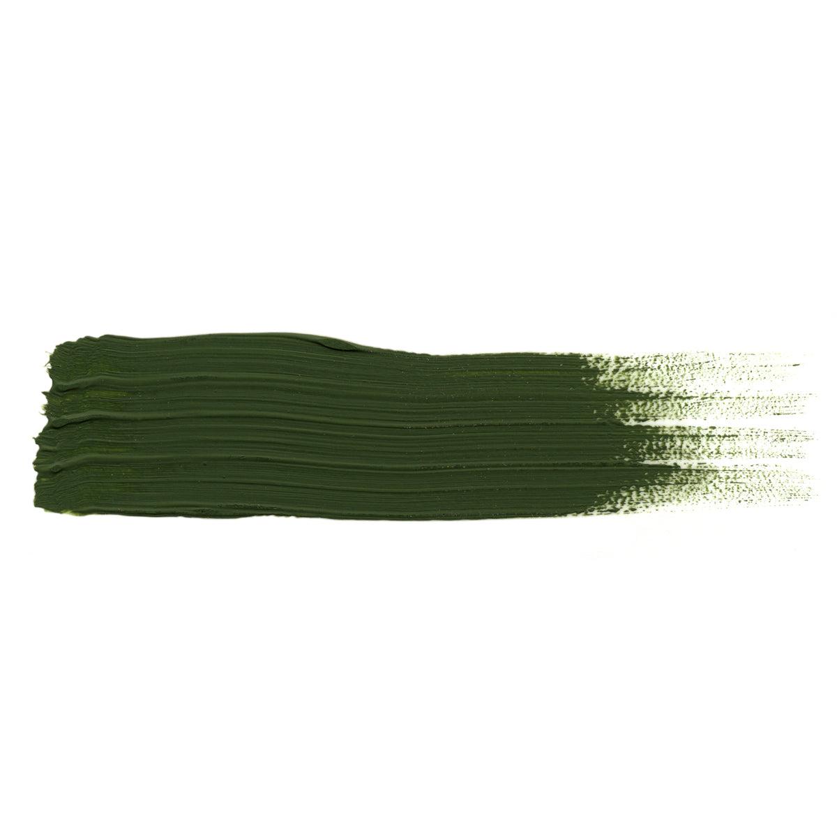 Horizontal brush-stroke swatch of Abteilung 502 Cinnabar Green showing a vivid olive green