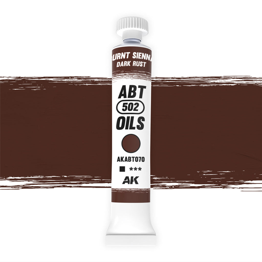 Abteilung 502 Burnt Sienna Dark Rust AKABT070 20ml oil paint tube upright on a white background