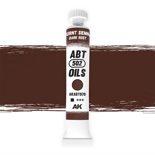 Abteilung 502 Burnt Sienna Dark Rust AKABT070 20ml oil paint tube upright on a white background