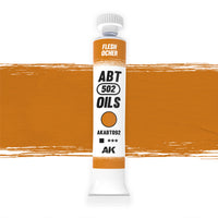 AK Interactive Abteilung 502 Flesh Ochre Oil Paint AKABT092 bottle showcasing its warm, versatile ochre color on a clean white background
