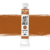 AK Interactive Abteilung 502 Raw Sienna | Earth Oil Paint AKABT093 bottle showcasing its rich, earthy color on a clean white background
