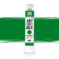 AK Interactive Abteilung 502 Green Grass Oil Paint AKABT094 bottle showcasing its vibrant, natural green color on a clean white background
