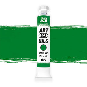 AK Interactive Abteilung 502 Green Grass Oil Paint AKABT094 bottle showcasing its vibrant, natural green color on a clean white background