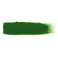 A smooth brush stroke of AKABT094 Green Grass Oil Paint on a white background, demonstrating its lively green tone perfect for creating highlights and natural fading effects in scale modeling
