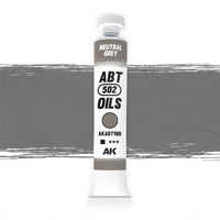 AK Interactive Abteilung 502 Neutral Grey Oil Paint AKABT100 bottle showcasing its versatile grey color on a clean white background
