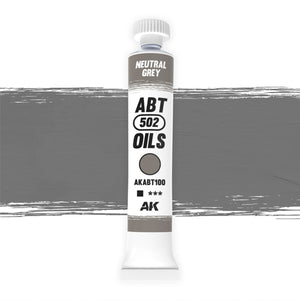 AK Interactive Abteilung 502 Neutral Grey Oil Paint AKABT100 bottle showcasing its versatile grey color on a clean white background