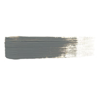 A smooth brush stroke of AKABT100 Neutral Grey Oil Paint on a white background, demonstrating its true neutral tone perfect for creating highlights, shadows, and filters in scale modeling
