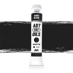 AK Interactive Abteilung 502 Ivory Black Oil Paint AKABT110 bottle showcasing its deep, rich black color on a clean white background