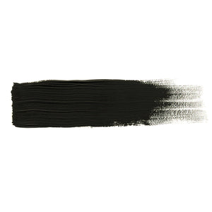 A smooth brush stroke of AKABT110 Ivory Black Oil Paint on a white background, demonstrating its intense black tone perfect for creating extreme weathering effects and deep shadows in scale modeling