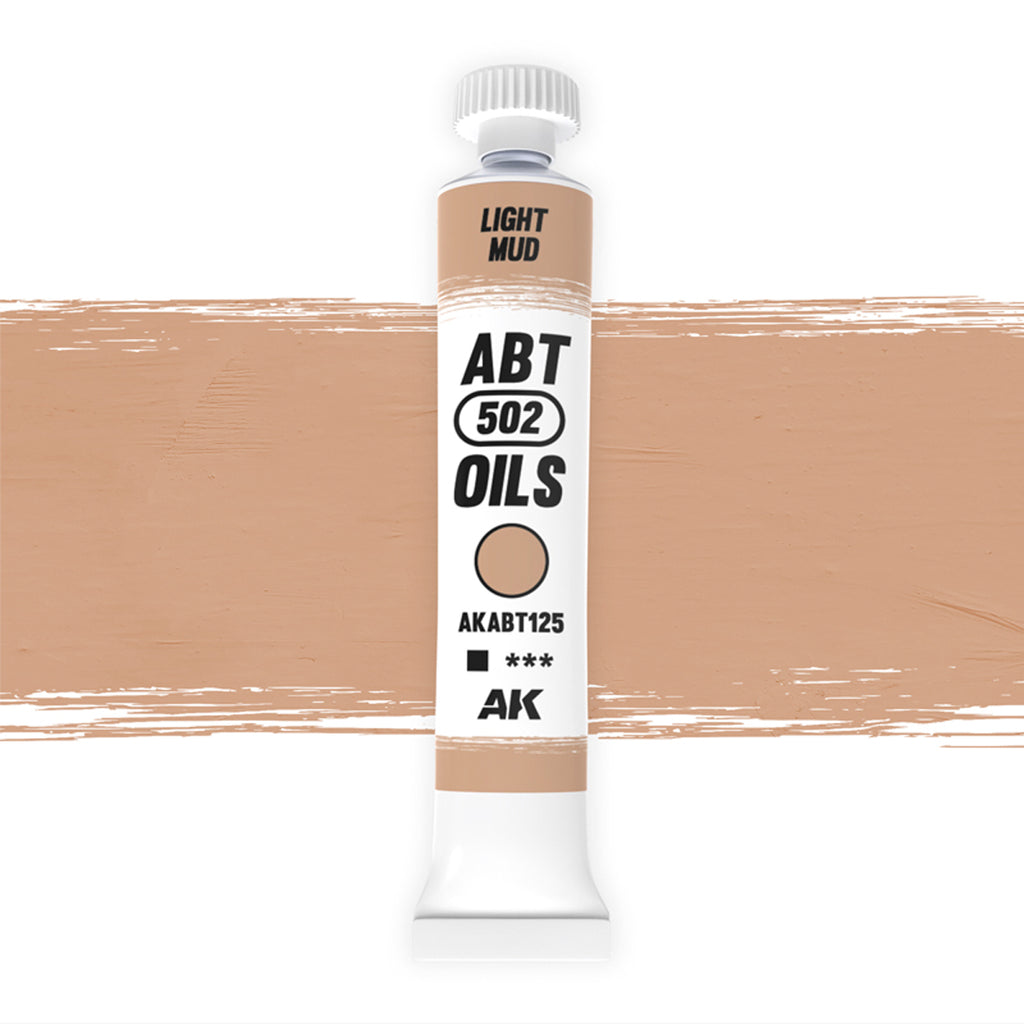 AK Interactive Abteilung 502 Light Mud Oil Paint AKABT125 bottle showcasing its authentic light mud color on a clean white background