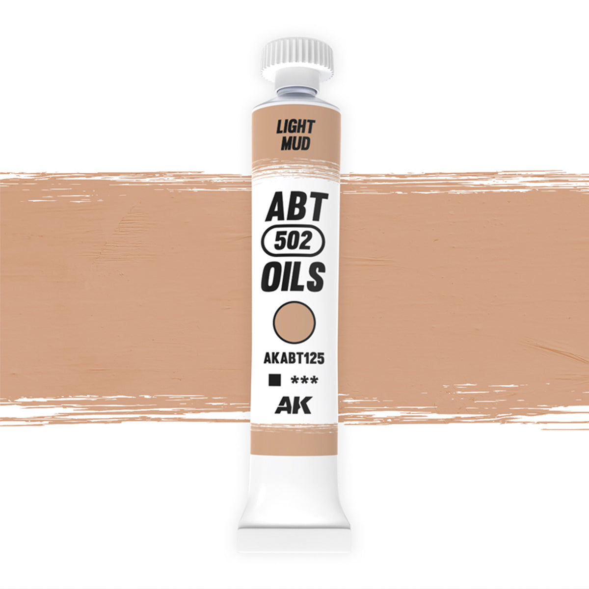AK Interactive Abteilung 502 Light Mud Oil Paint AKABT125 bottle showcasing its authentic light mud color on a clean white background