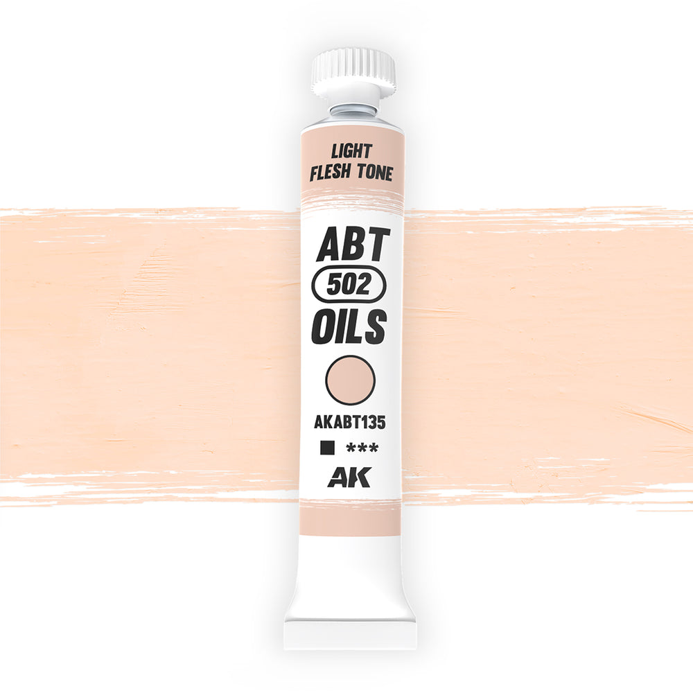 AK Interactive Abteilung 502 Light Flesh Tone Oil Paint AKABT135 bottle showcasing its authentic light skin color on a clean white background